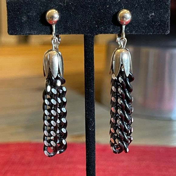 Vintage Sarah Coventry Art Deco Style Chain Tassel Clip On Earrings Silver Tone - Picture 3 of 8